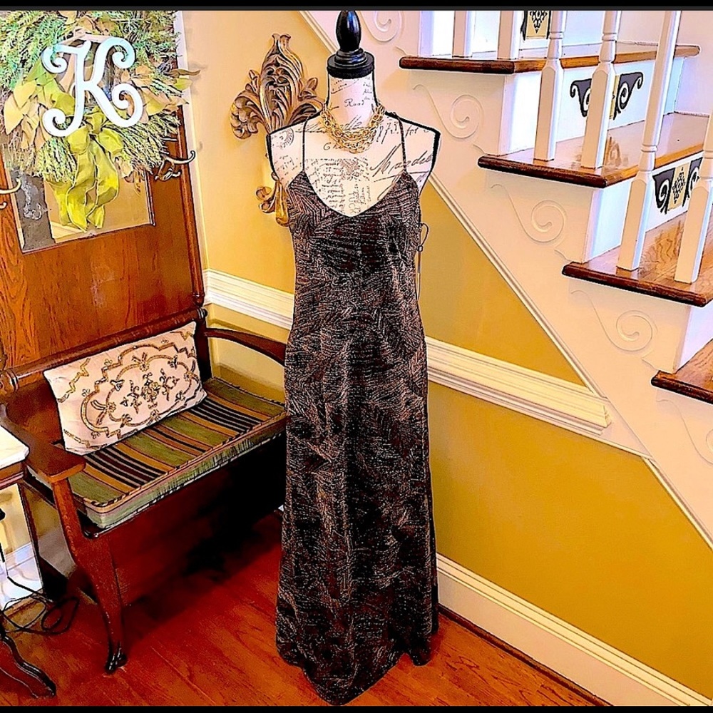 NEW Shelli Segal Bronze Metallic Maxi Dress Sz 4.